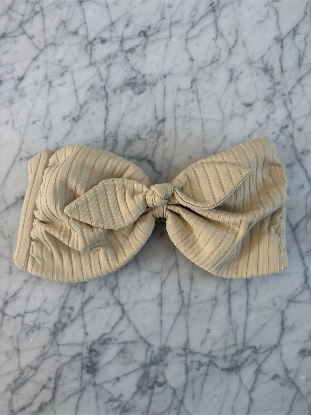 Montce Beige Ribbed Bow Bikini Top Sz L
